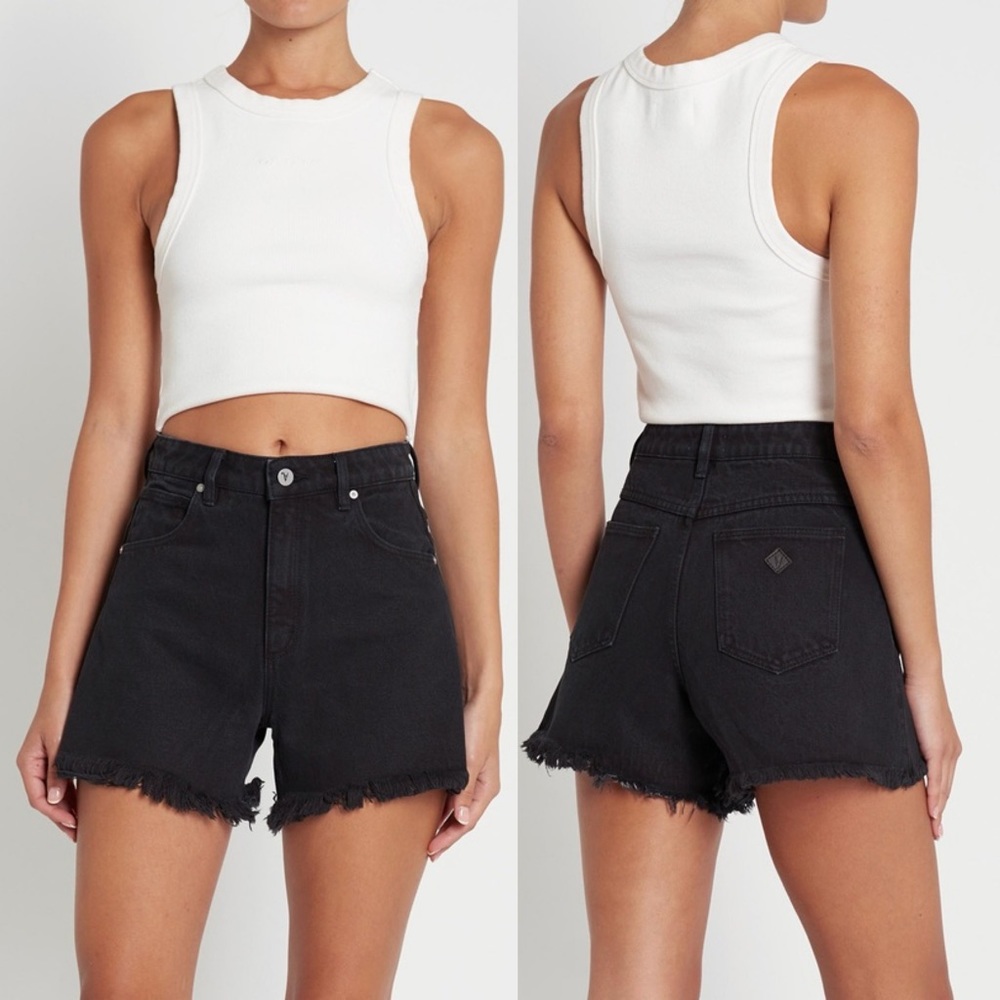 Abrand Black High Waist Distressed Denim Shorts NWT